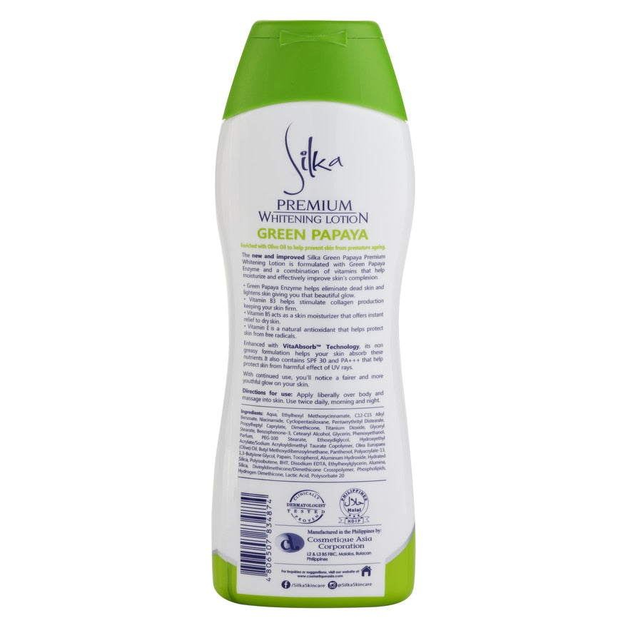 Silka Premium Whitening Lotion Green Papaya With Olive Oil 200ml