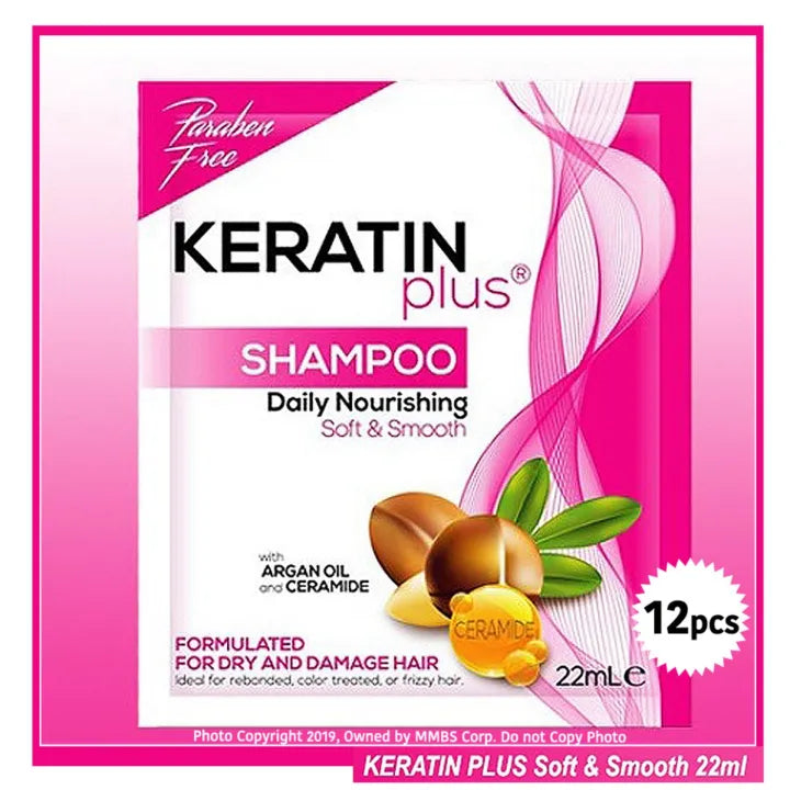 Keratin Plus Shampoo Daily Nourishing Soft & Smooth with Argan Oil and Ceramide 22ml 8pcs