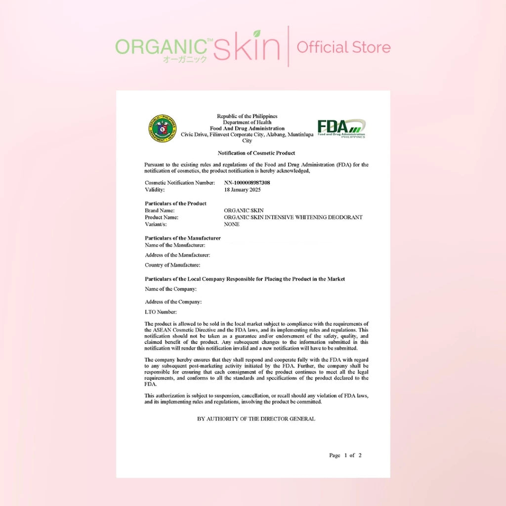 Organic Skin Japan Intensive Whitening Underarm Powder Dry Deodorant Roll on