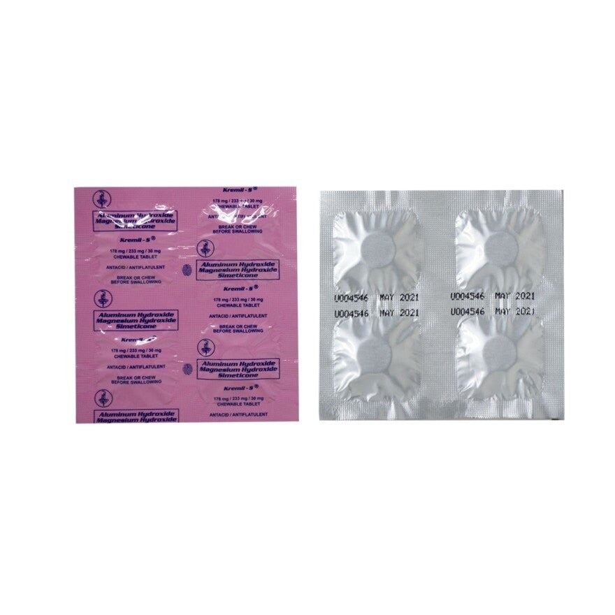 Kremil-s Aluminum hydroxide 178mg + Magnesium hydroxide 233mg + Simethicone 30mg 4s